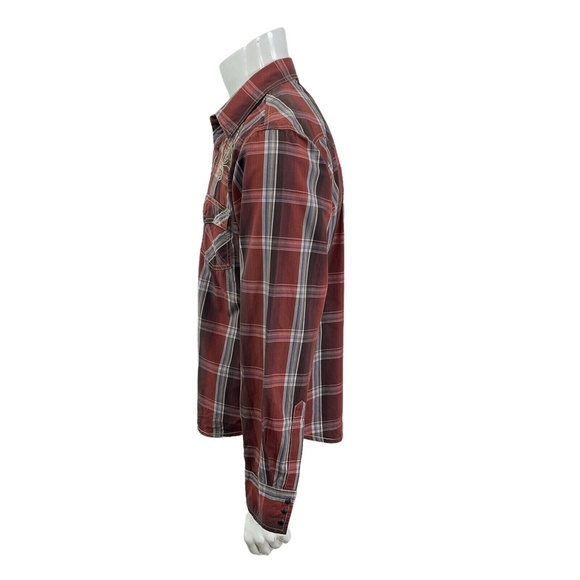 Ely Cattleman 1878 Snap Western Rockabilly Embroidered Shirt Rust Plaid Mens XL - Picture 9 of 11